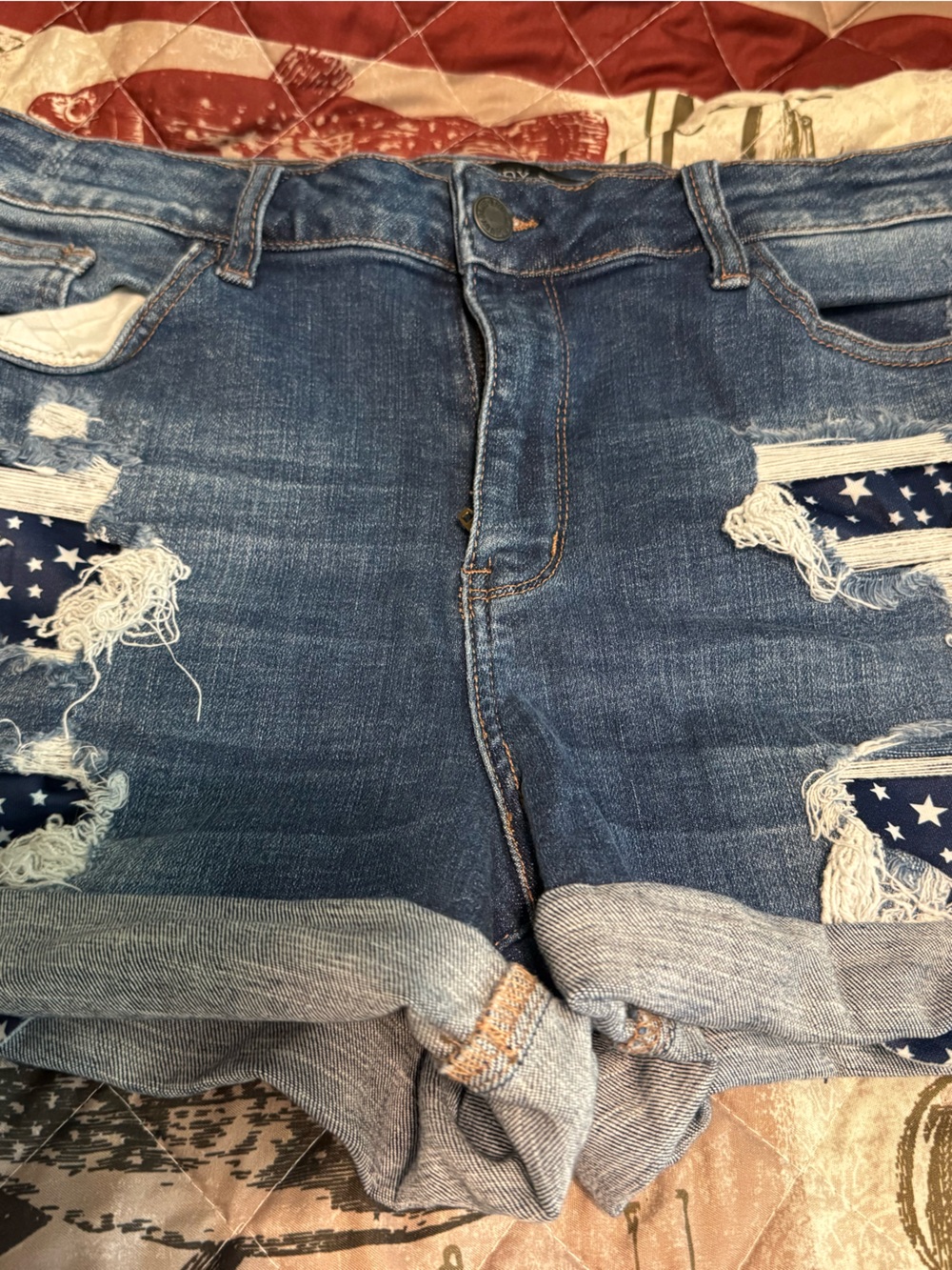 Judy Blue Blue Distressed Denim Shorts with Star Patch